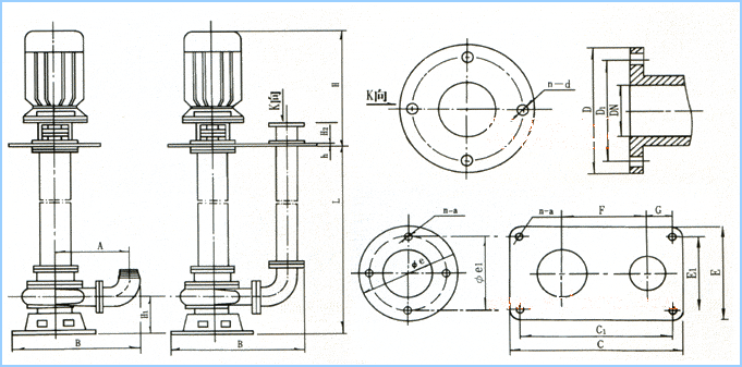 YW型液下排污泵安裝尺寸圖 YW型液下排污泵安裝尺寸圖
